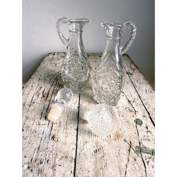 Vintage Anchor Hocking Early American Star Oil Vinegar Glass Decanter Pair - Picture 6 of 6